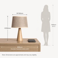 Lampe de table en bois naturel de style nordique minimaliste moderne avec abat-jour flexible en tissu beige pour chambre à coucher, chevet, salon
