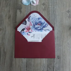 Burgundy Elegant Luxury Flower Printed Wedding Invitation Cards With Lining Envelopes