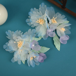 Nouveaux accessoires pour cheveux de style chinois traditionnel, design original fait main, coiffe Hanfu, fleur en gaze dégradée bleu-vert - Product Image 4