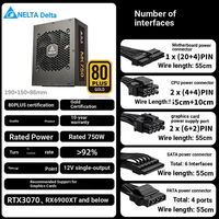 Alimentation pour ordinateur de bureau Delta (Delta) certifiée 750W Mk750 Gold Medal Full-Mode (interface 20+4 broches, pleine tension, certifiée Gold Medal)