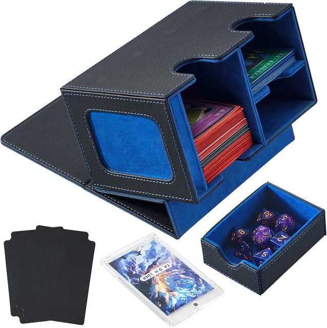 Waterproof Pu Leather Prime Card Display with Dice Tray Yu-gioh Deck Box Holding 250+ Sleeved Commander Trading Card Storage Box