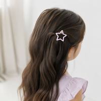 MUJU D412 Lot de 3 pinces à cheveux à pression en forme d'étoile et de cœur scintillantes, 5 cm, en résine pastel perlée, avec logo personnalisé, carte code-barres, prêt à la vente au détail