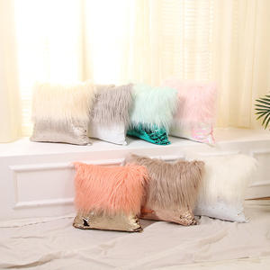 Taie d'oreiller carrée en fausse fourrure de 16x16 pouces à paillettes Patchwork pour la fête, housse de coussin décorative douce pour <span class=keywords><strong>canapé</strong></span>-lit - Product Image 2