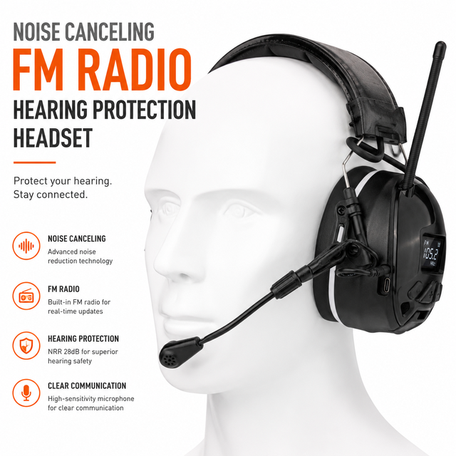 OEM LCD Display Bluetooth 5.4 Safety Earmuffs NRR 28dB FM AM Radio Headphones Long Battery Life Ear Defenders