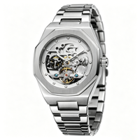 Montre automatique OEM argentée, cadran 3D ajouré, montres-bracelets pour hommes, verre saphir, montres lumineuses, Montre Homme