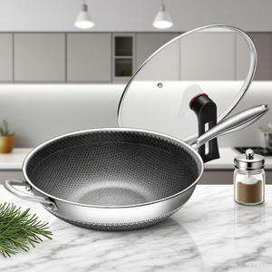 Ensemble de <span class=keywords><strong>wok</strong></span> en acier inoxydable de qualité supérieure, antiadhésif, avec couvercle en verre, chauffe rapidement, compatible gaz et induction, gain de temps, essentiels de cuisine - Product Image 5