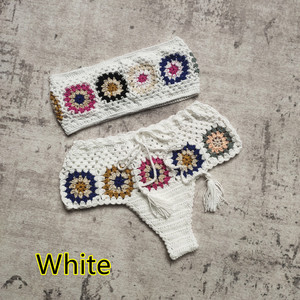 Sexy Badpakken Tube <strong>Tops</strong> Women Handmade Crochet Small <strong>Checkered</strong> 2 Piece Set Swimsuit Texture Knit Breathable - Product Image 6