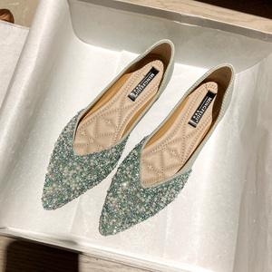 Women's Casual <strong>Flat</strong> <strong>Shoes</strong> with Pointed <strong>Green</strong> Slip-On Closure Durable for Spring Summer Autumn Winter - Product Image 5