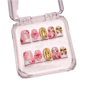 <span class=keywords><strong>Uñas</strong></span> postizas de pato blanco con <span class=keywords><strong>punta</strong></span> francesa corta, acrílicas, con diseño de purpurina 3D, hechas a mano, con pegamento - Product Image 1
