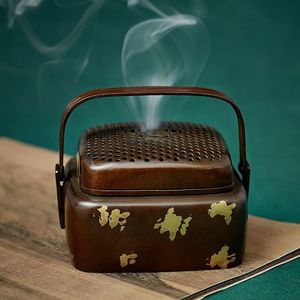 Quemador de Incienso de Cobre Hecho a Mano, Estilo Antiguo con Detalles Dorados, Portátil, para Uso en Interiores, Accesorio para la Ceremonia del Té - Product Image 1
