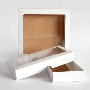 Boite Cadeau mini şeffaf pencere kapaklı PVC Kraft kağıt pencere hediye butik ambalaj