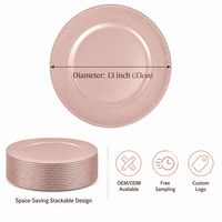 Assiette de présentation PP de 13 pouces, or rose, bord perlé, sous-assiette décorative pour mariages, banquets, hôtels, fêtes et événements