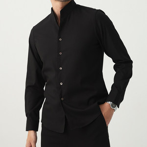 <span class=keywords><strong>Chemise</strong></span> coréenne d'automne à manches longues, col en V, perlée, respirante, infroissable, unie, extensible, style chinois moderne, coupe ajustée, pour affaires et décontracté - Product Image 3