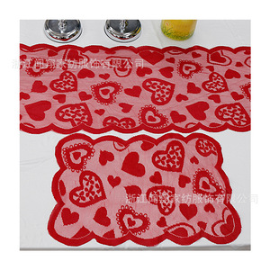 Valentine's Day Red Heart Shaped Lace Table Runner Polyester Rectangle Party Decoration 33x183cm - Product Image 2