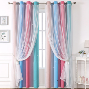 Tende a strisce sfumate <span class=keywords><strong>arcobaleno</strong></span> per bambini, stile mediterraneo, oscuranti a doppio strato, per il commercio estero transfrontaliero, colore Morandi - Product Image 3