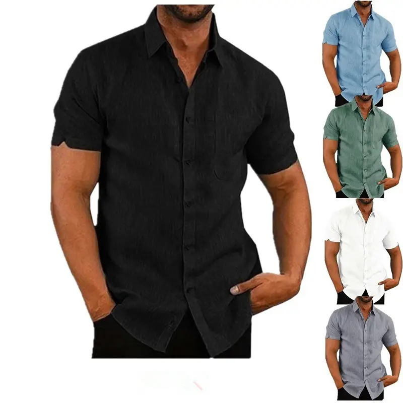Hot Sale Shirts Fashion Men Short Sleeve White Black Casual Custom Summer Men Shirts Hemp Shirts