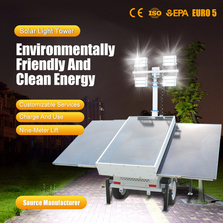 Hot Sale 4x1000W Manual Light Tower Solar Power Generation Mobile Trailer Telescopic Mast Outdoor Night Work Light