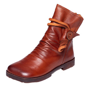 Botas de Tobillo con Cordones, Estilo Étnico Retro, de Cuero Genuino, Hechas a Mano, para Caminar, con Punta Redonda/Cerrada, para Hombre - Product Image 5