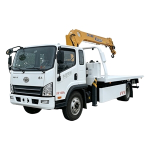 Multi-functional FAW 4x2 <b>Flatbed</b> Wrecker Crane Slidebed Tow <b>Truck</b> with 5 Ton Boom Crane for Accident Rescue - Product Image 1