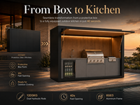 Ensemble de cuisine extérieure automatique avec gril, évier, réfrigérateur et auvent LED
