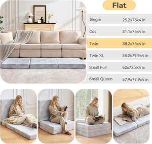 Memory Foam Tri Fold <b>Mattress</b> for Camping Living Room Removable Machine Washable <b>Foldable</b> Portable Sleep Pad - Product Image 6