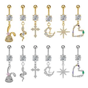 Piercing de comercio electrónico transfronterizo europeo y americano, Nueva joyería de moda, anillo dorado para ombligo, joyería Piercing con incrustaciones de circón - Product Image 1