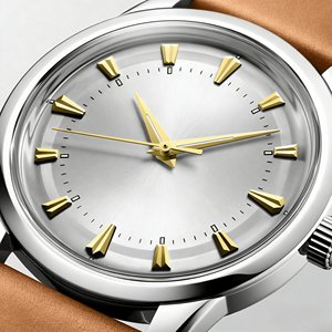 Montre en acier inoxydable avec cadran argenté, index dorés et bracelet en cuir marron Longinesing - Product Image 4