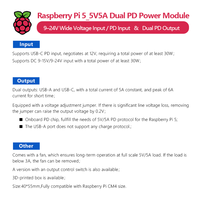 Modul Daya PD Ganda 5V5A Khusus untuk Raspberry Pi 5, Input Tegangan Lebar 924V / Input PD dan Output PD Ganda