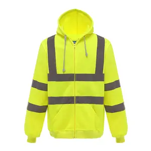 Factory Price High Visibility Workwear Full Zipper Reflective Safety Fleece Hoodies for Men