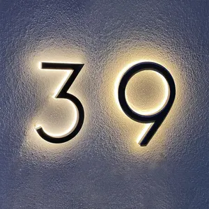 사용자 정의 3d 백라이트 번호 표시 Led 싼 벽 사인 집 점등 된 숫자 Led 백라이트 문 번호