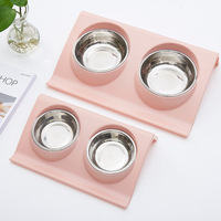 JXANRY Fourniture directe d'usine Assiette de nourriture écologique à double bol pour chat et chien Fournitures pour animaux de compagnie en plastique à motif solide