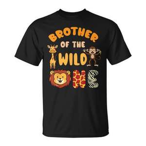T-shirt Brother Of The Wild One à manches courtes et col rond, impression numérique, unisexe, pour enfants, thème Safari, fête dans la jungle - Product Image 1