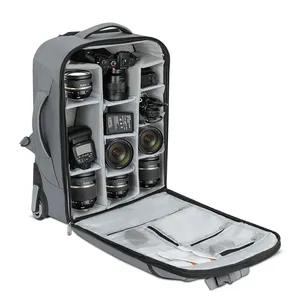 กระเป๋ากล้อง DSLR ระดับมืออาชีพกระเป๋ากล้อง DSLR กันน้ำกันกระแทกกระเป๋ากล้องกระเป๋าเป้สะพายหลังพร้อมรถเข็น
