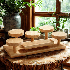 Support de rangement <span class=keywords><strong>à</strong></span> double niveau en bois massif pour bureau échelle de maternelle petits ornements présentoir <span class=keywords><strong>à</strong></span> fleurs support d'organisation - Product Image 2