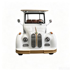 Voiturette de golf électrique vintage 11 places, véhicule utilitaire rétro, auvent blanc et or pour hôtel, complexe hôtelier, parcours de golf - Product Image 1