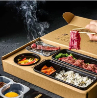 Ensemble de boîte à bento avec gril à charbon pliable en acier inoxydable thermolaqué, portable, avec dispositif de sécurité flamme et logo personnalisé