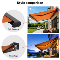 Auvent rétractable motorisé en acrylique, luxe, imperméable, protection UV, cassette intégrale en aluminium, pare-soleil pour patio, télécommande, LED CE