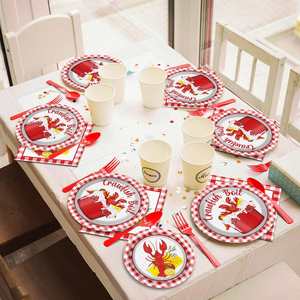 Juego de Artículos para Fiesta de Cangrejos de Río para 24 Personas, Estilo Moderno, Directo de Fábrica: Platos, Servilletas, Cubiertos, Vasos, Bolsas para Golosinas, Manteles, Pancarta - Product Image 4
