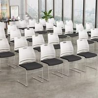 Silla de Oficina Apilable sin Brazos, Respaldo de Plástico, Cojín de Tela, Base de Acero, para Capacitación y Salas de Reuniones, Gran Venta