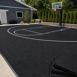 Dalles de sol pour terrain de basket extérieur en plastique imperméable, résistantes à l'abrasion, couleur, taille et épaisseur personnalisées, noires, à emboîtement - Product Image 1