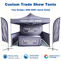 Tente de salon professionnelle 10x10 pieds avec logo personnalisé, structure en acier, toile Oxford 300D monocouche imperméable, gazebo carré pour événements promotionnels