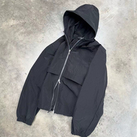 Veste coupe-vent en nylon ripstop à carreaux avec capuche à revers élastique personnalisée par le fabricant pour hommes