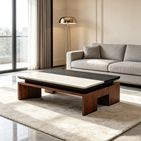 Table basse rectangulaire moderne populaire en marbre avec finition bois, idéale pour hôtel, salon, ou comme table centrale de canapé.