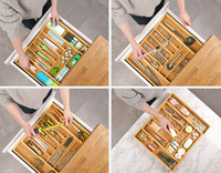 Bambou Extensible Tiroir Diviseurs Argenterie Couverts Plateau Bois Organisateur Boîte De Rangement pour Cuisine Table Salon Vaisselle