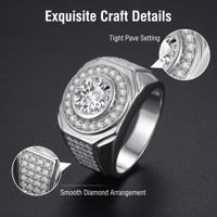 Anillo Clásico de Hip Hop para Hombre, Plata de Ley S925, Chapado en Oro, con Moissanita Redonda de 2 Quilates, Regalo para Aniversario, Fiesta o Uso Diario