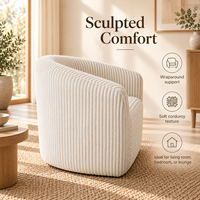 Fauteuil d’appoint moderne à dossier incurvé enveloppant, velours côtelé doux et moelleux, assise profonde, tailles personnalisé