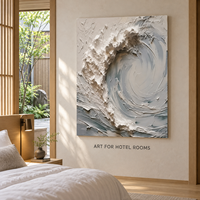 Peinture murale peinte à la main, toile texturée 3D vague océanique, blanc et bleu, décoration côtière moderne verticale, pour hall d'hôtel et salon