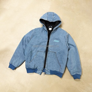 Custom <b>Pullover</b> Denim <b>Jacket</b> for <b>Men</b> High Quality Blue Acid Wash Zip up Hoodies High Quality Heavyweight Jeans Denim <b>Jacket</b> - Product Image 1