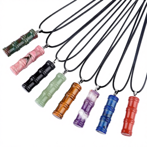 Collar con Colgante de Bambú y Piedra Natural para Mujer, Gema al por Mayor, Gargantilla con Cuentas Colgantes, Joyería, Regalo - Product Image 1