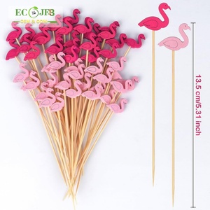 Tre tự nhiên Picks dùng một lần Flamingo tre Cocktail trang trí Pick hỗn hợp màu tre thực phẩm trái cây trang trí xiên - Product Image 1